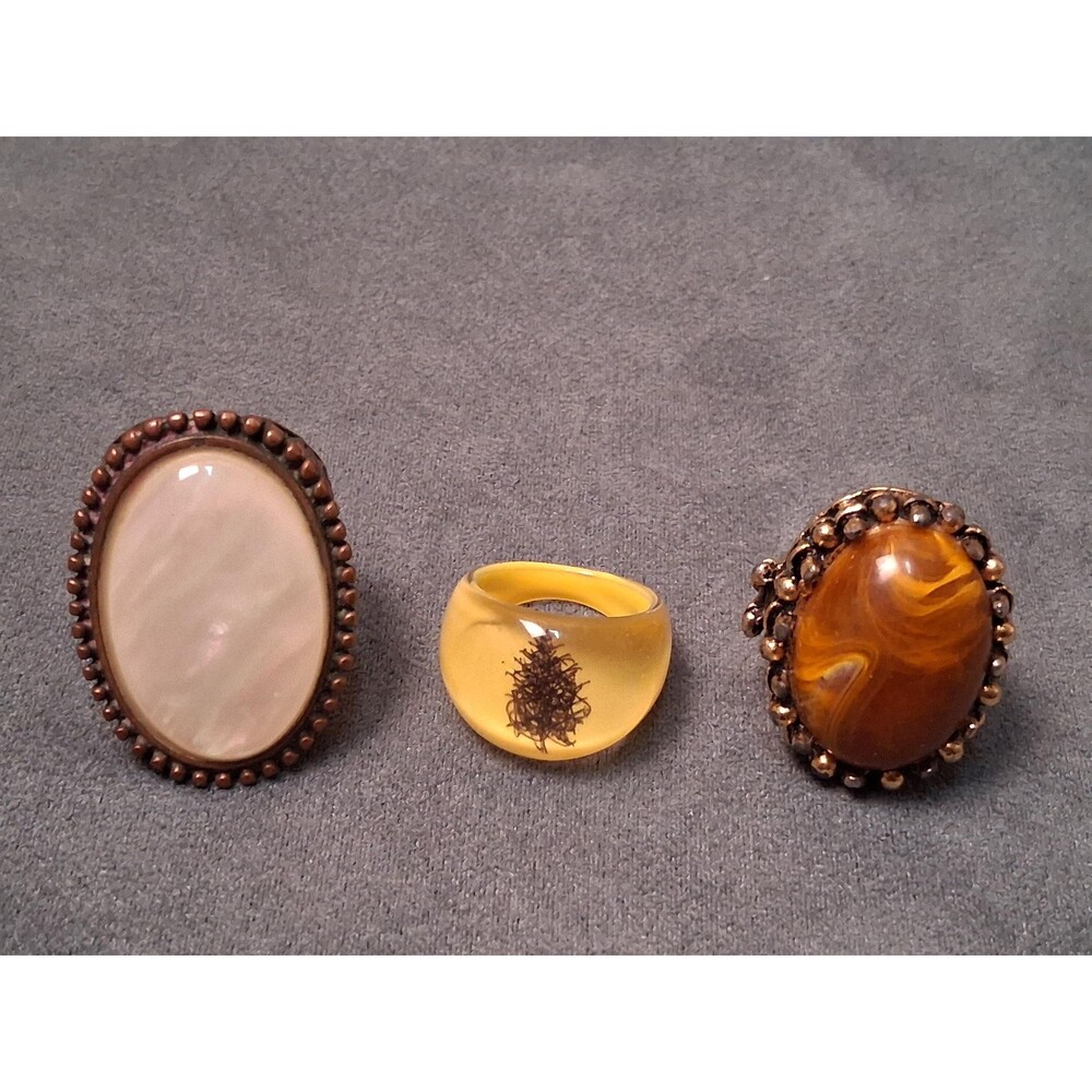 Vintage Lucite Rings (3) Inclusion & MOP Style - Picture 2 of 5